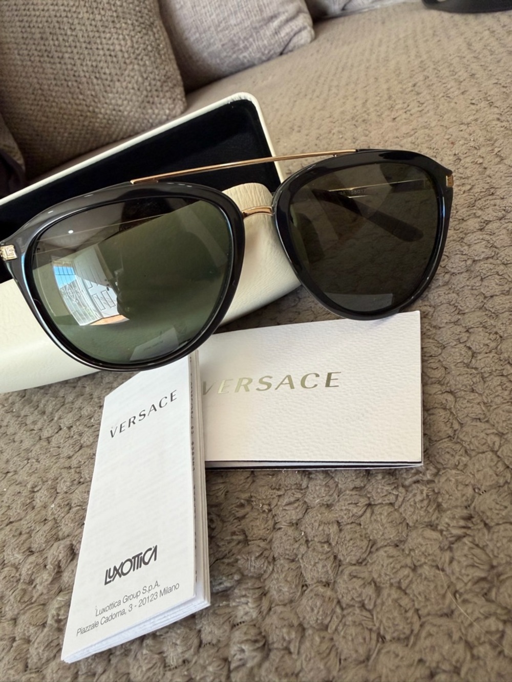 Versace Black and Gold Sunglasses with Dark Lenses